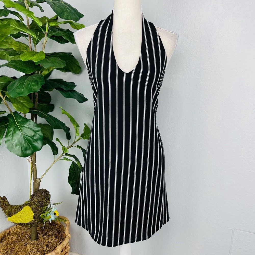 LA Hearts Striped Halter Black And White Mini Dress